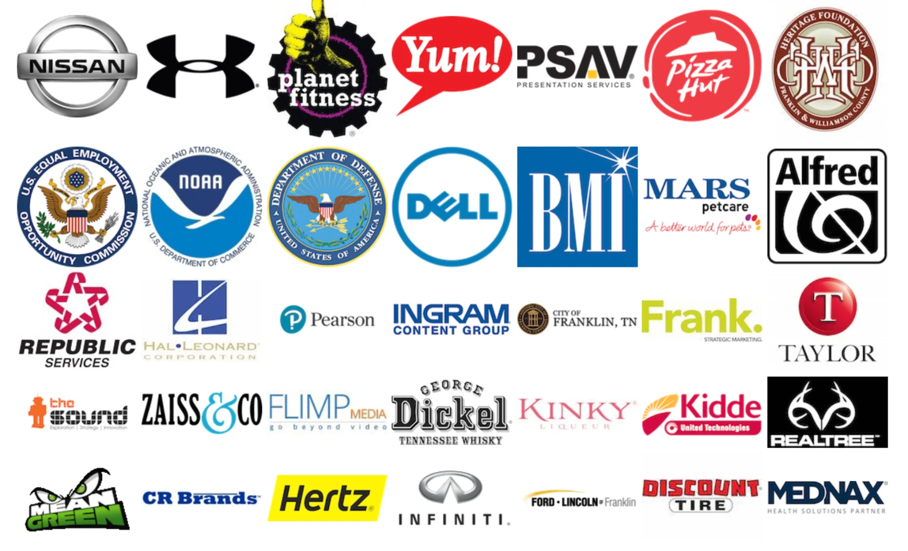 HD Perfect client logos including Nissan, Under Armour, Yum, Pizza Hut, Dell, Mars, Pearson, Hertz and more