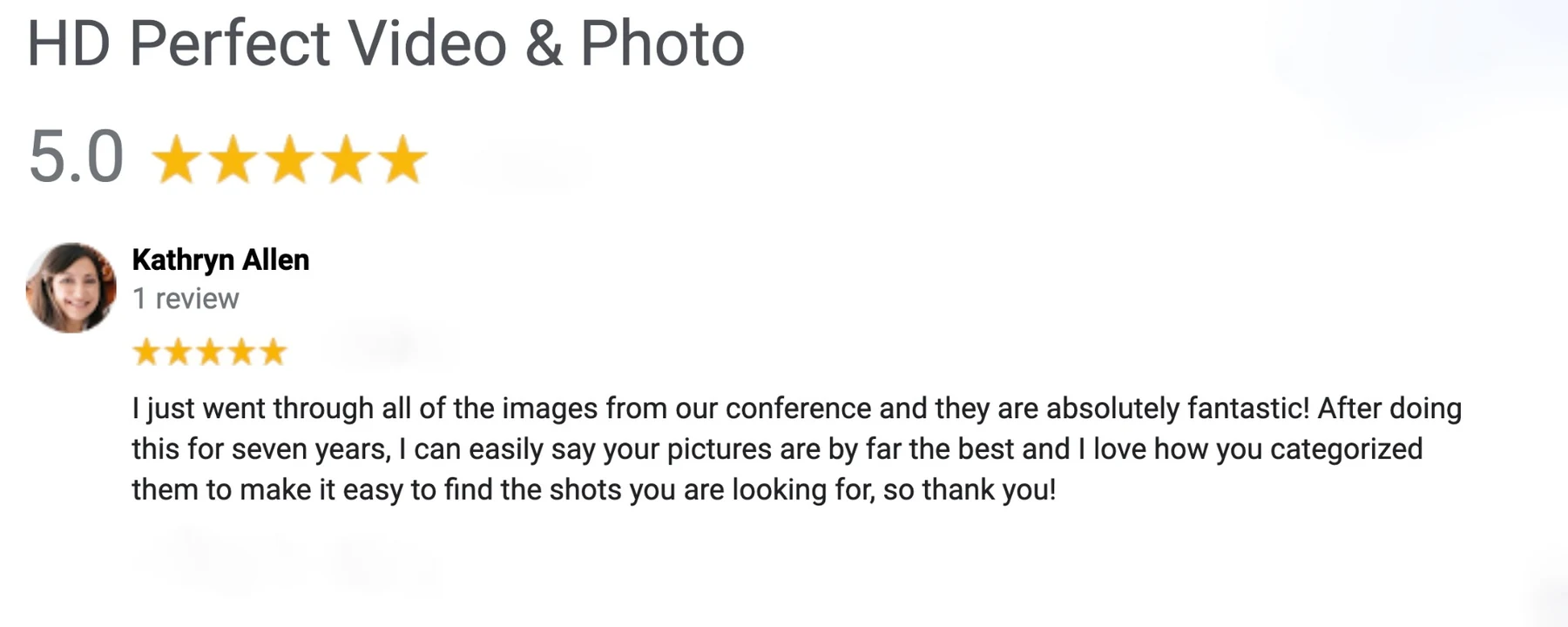 Google 5-star photography review for HD Perfect Video and Photo